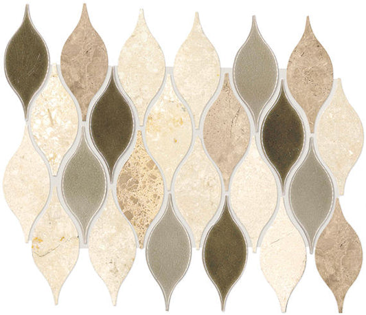2x3 Decorative Accents Leaf Linear  Mosaic Mixed-Material Look Polished Smooth Marble Tile Beige Blend