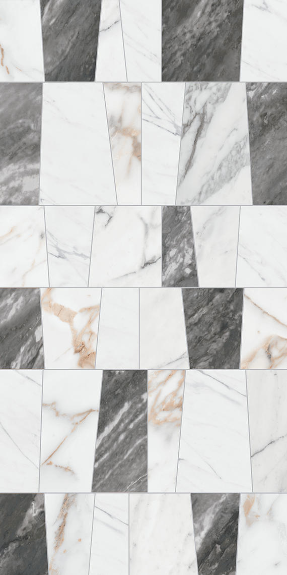 12x24 Marble Attache Lavish Trapezoid Abstract Pattern  Patterned Mixed-Color Polished Smooth Porcelain Tile Gray White