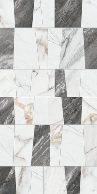 12x24 Marble Attache Lavish Trapezoid Abstract Pattern Patterned Mixed-Color Polished Smooth Porcelain Tile