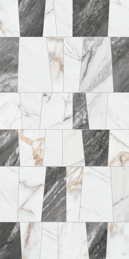 12x24 Marble Attache Lavish Trapezoid Abstract Pattern  Patterned Mixed-Color Polished Smooth Porcelain Tile Gray White