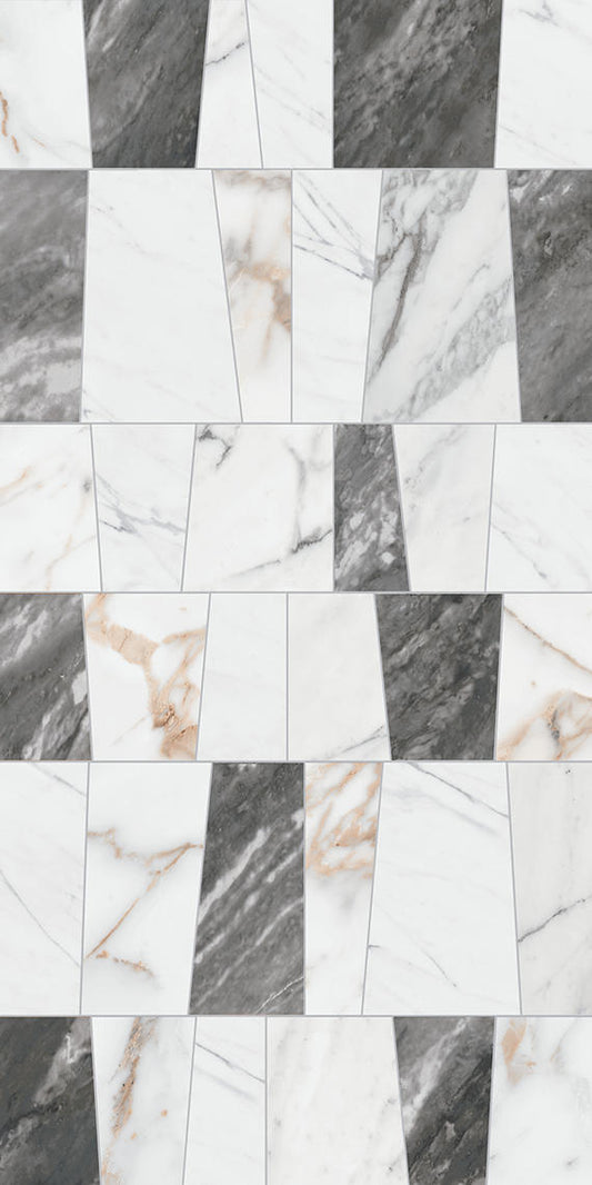 12x24 Marble Attache Lavish Trapezoid Abstract Pattern  Patterned Mixed-Color Polished Smooth Porcelain Tile Gray White