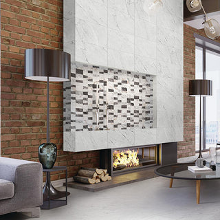 Gray White - 12x24 Marble Attache Lavish Trapezoid Abstract Pattern Patterned Mixed-Color Polished Smooth Porcelain Tile