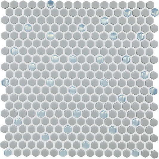 12x12 Stagecraft Hexagon  Mosaic Solid-Color Matte Smooth Glass Tile Cool Gray