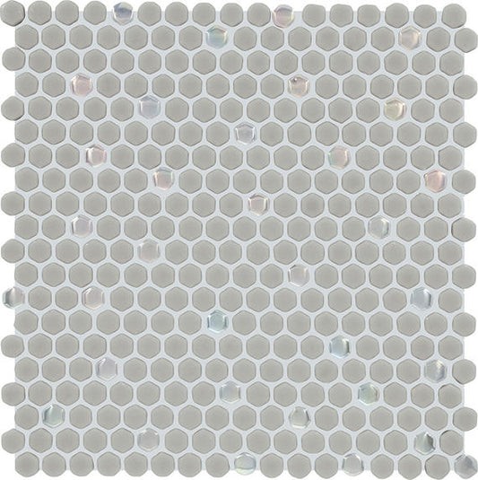 12x12 Stagecraft Hexagon  Mosaic Solid-Color Matte Smooth Glass Tile Soft Gray