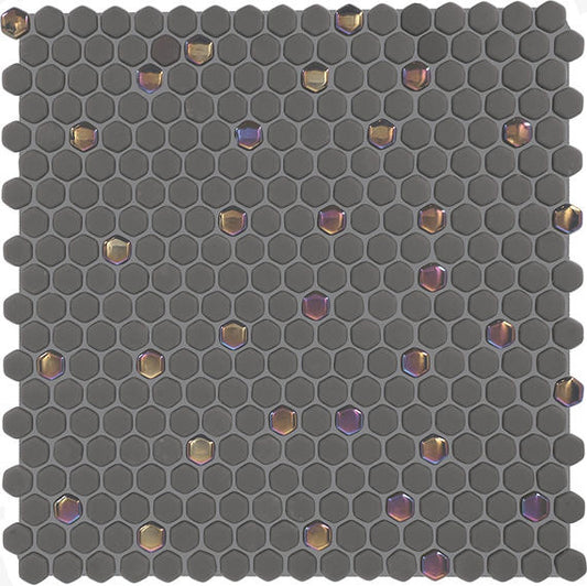 12x12 Stagecraft Hexagon  Mosaic Solid-Color Matte Smooth Glass Tile Charcoal Gray