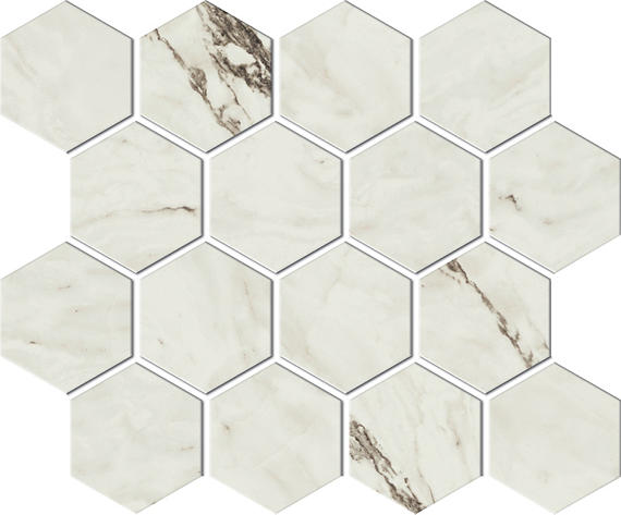 3 Foyer Multi-Polygon  Mosaic Marble-Look Polished Smooth Porcelain Tile Cream White