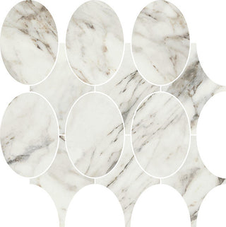 Off White - 14x14 Savoir Circle Medium Veining Mosaic Marble-Look Polished Smooth Porcelain Tile