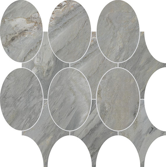 14x14 Savoir Circle Medium Veining  Mosaic Marble-Look Polished Smooth Porcelain Tile Marble Gray