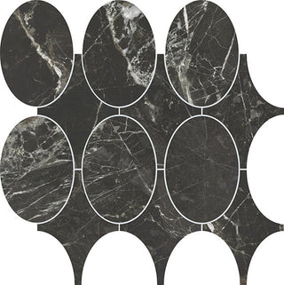 14x14 Savoir Circle Medium Veining Mosaic Marble-Look Polished Smooth Porcelain Tile