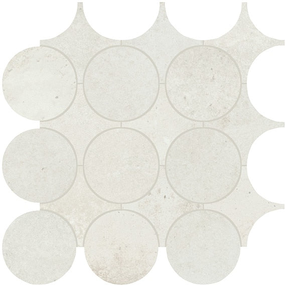 14x14 Rekindle Circle  Mosaic Concrete-Look Matte Smooth Porcelain Tile White