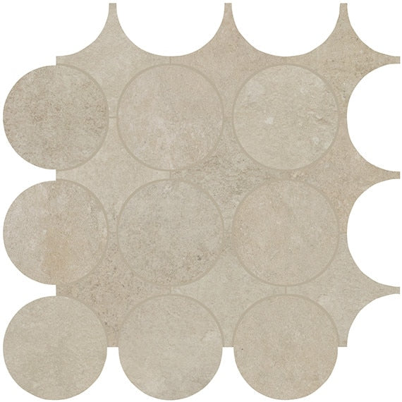 14x14 Rekindle Circle  Mosaic Concrete-Look Matte Smooth Porcelain Tile Beige