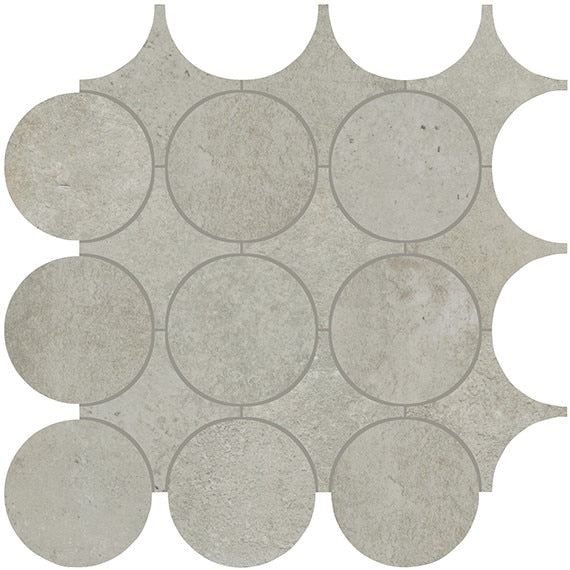 14x14 Rekindle Circle  Mosaic Concrete-Look Matte Smooth Porcelain Tile Light Gray