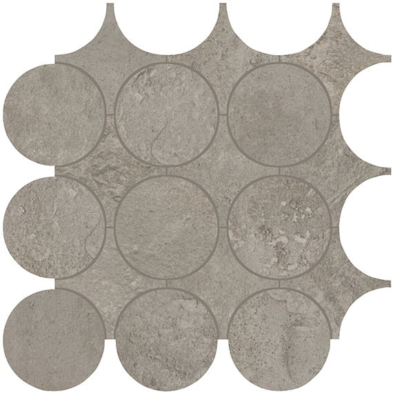 14x14 Rekindle Circle  Mosaic Concrete-Look Matte Smooth Porcelain Tile Medium Gray