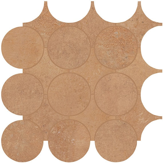 14x14 Rekindle Circle  Mosaic Concrete-Look Matte Smooth Porcelain Tile Light Orange