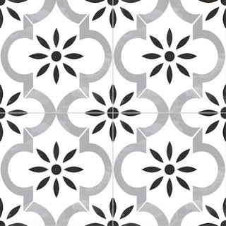 Charcoal White - 8x8 Kenzzi Moroccan Encaustic-Look Matte Smooth Porcelain Tile