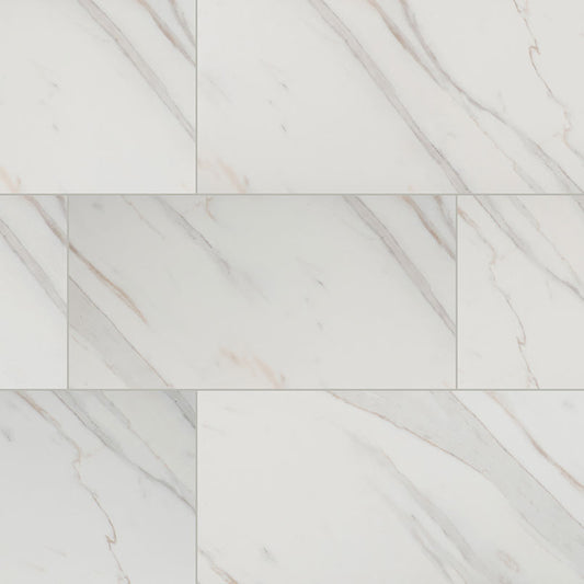 12x24 Pietra Calacatta Marble-Look Matte Smooth Porcelain Tile Soft White