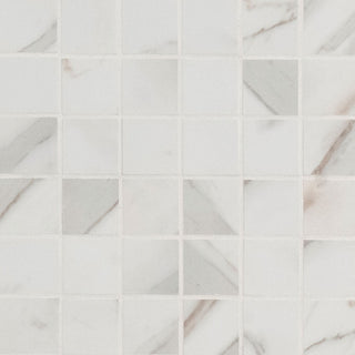 Soft White - 2x2 Pietra Calacatta Mosaic Marble-Look Matte Smooth Porcelain Tile