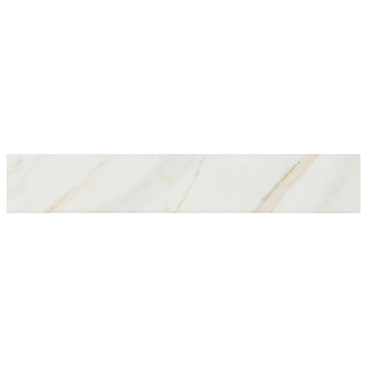 Soft White - 3x18 Pietra Calacatta Bullnose Marble-Look Matte Smooth Porcelain Tile