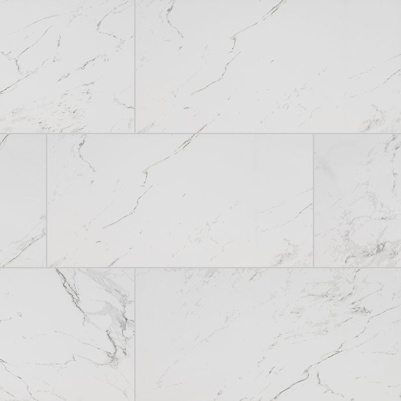 12x24 Pietra Carrara Marble-Look Matte Smooth Porcelain Tile Soft White