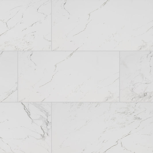12x24 Pietra Carrara Marble-Look Matte Smooth Porcelain Tile Soft White