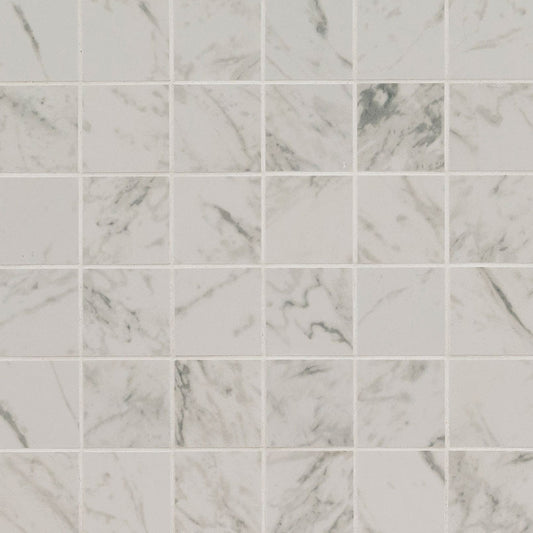 2x2 Pietra Carrara Mosaic Stone-Look Matte Smooth Porcelain Tile Soft Gray
