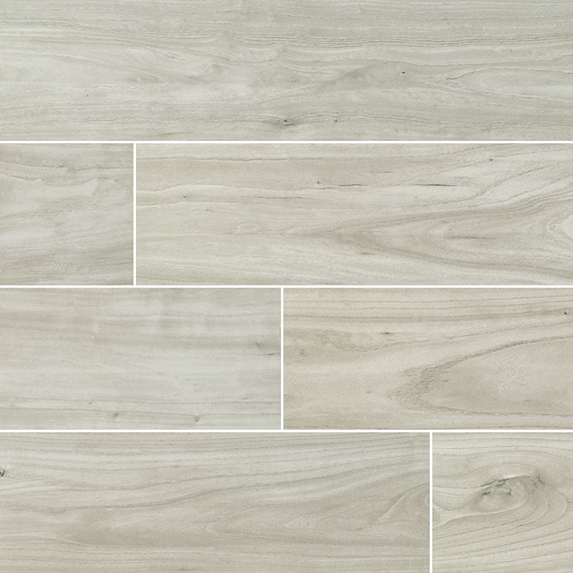8x48 Catalina Wood-Look Polished Smooth Porcelain Tile Light Gray