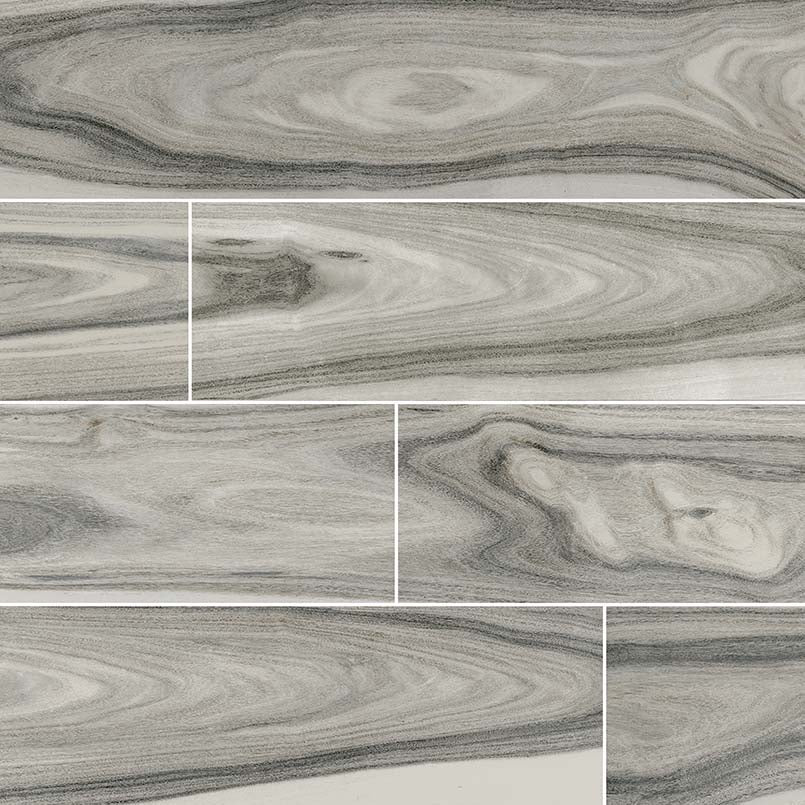 8x48 Dellano Wood-Look Polished Smooth Porcelain Tile Grey Swirl