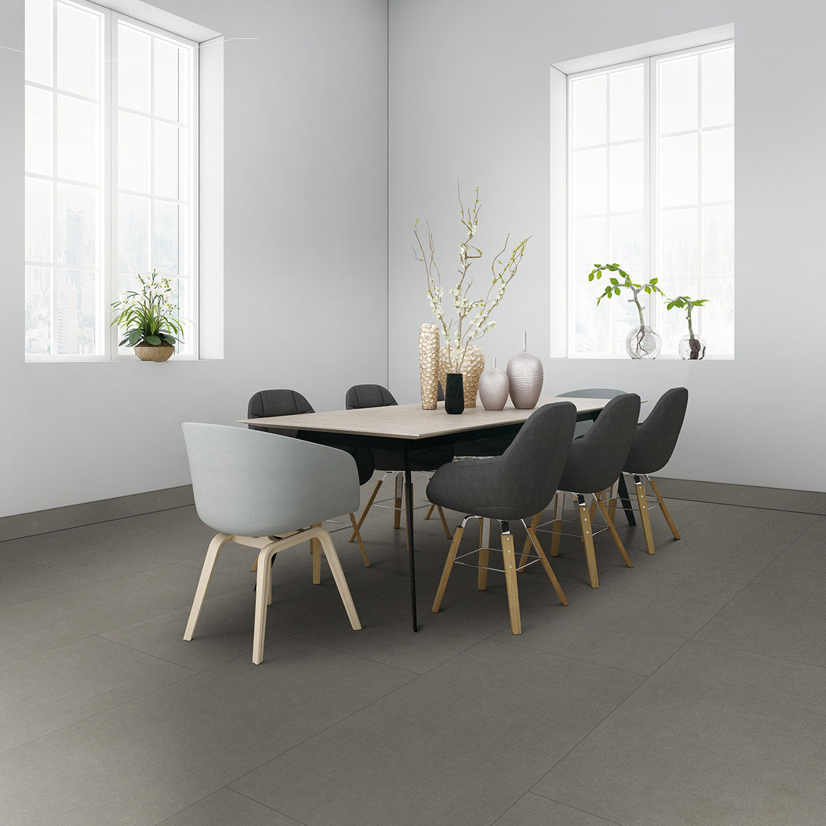 24x48 Dimensions Concrete-Look Matte Smooth Porcelain Tile Charcoal Gray