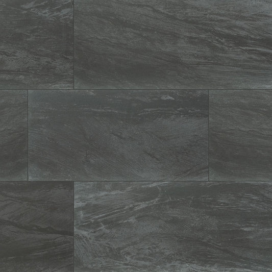 12x24 Durban Stone-Look Matte Textured Porcelain Tile Charcoal Black