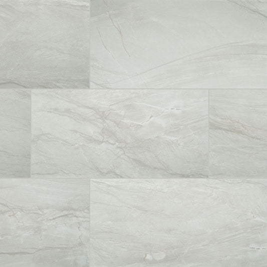 12x24 Durban Stone-Look Polished Textured Porcelain Tile White Gray