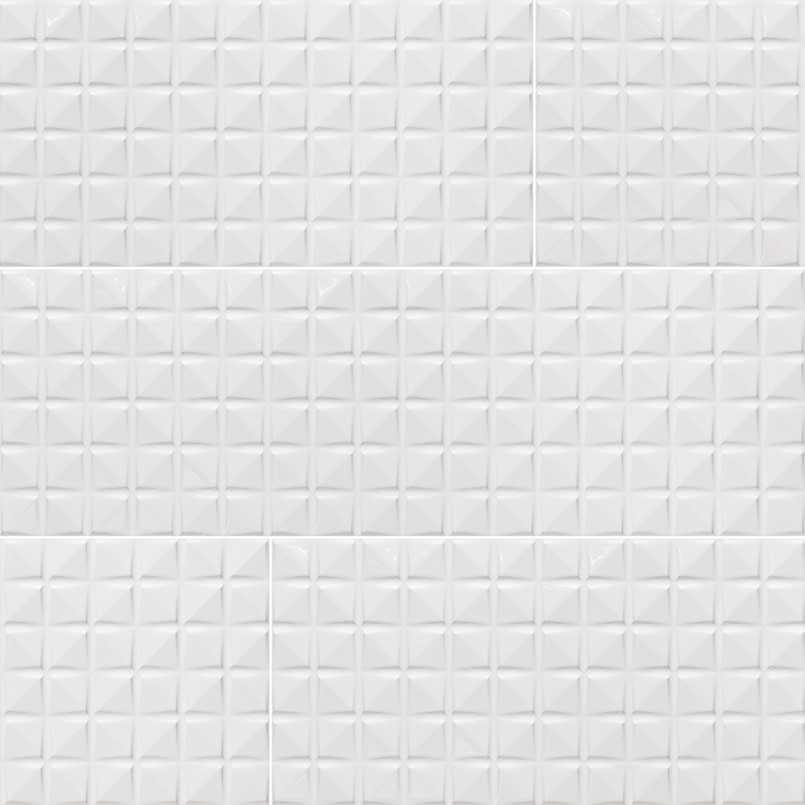 12x24 Dymo Patterned Marble-Look Glossy 3D Geometric Pyramid Ceramic Tile White Gray