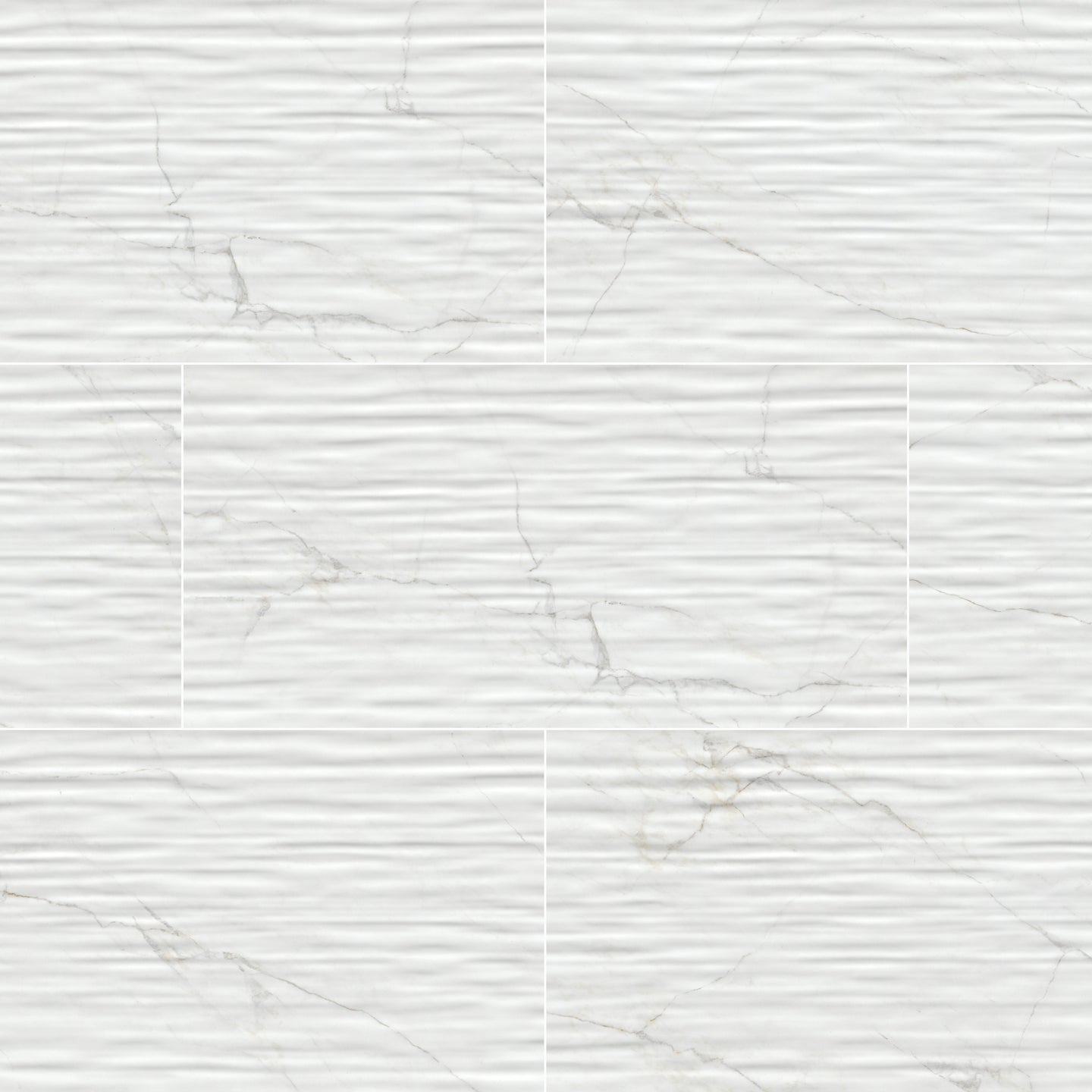 12x24 Dymo Medium Veining Patterned Marble-Look Glossy Rippled Ceramic Tile White Gray