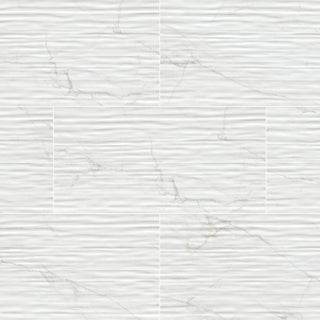 White Gray - 12x24 Dymo Medium Veining Patterned Marble-Look Glossy Rippled Ceramic Tile