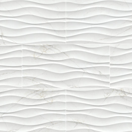 12x24 Dymo Medium Veining Patterned Marble-Look Glossy Wavy Ceramic Tile