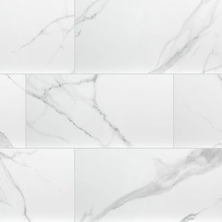 White Gray - 12x24 Dymo Intense Veining Patterned Marble-Look Glossy 3D Geometric Faceted Ceramic Tile