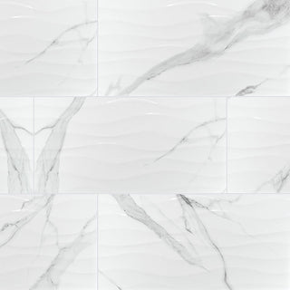 12x24 Dymo Intense Veining Patterned Marble-Look Glossy Wavy Ceramic Tile