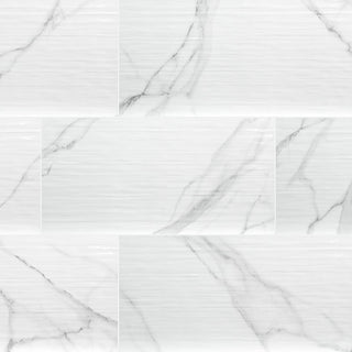 White Gray - 12x24 Dymo Light Veining Patterned Solid-Color Glossy Rippled Ceramic Tile