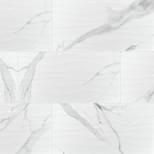 12x24 Dymo Medium Veining Patterned Solid-Color Glossy Wavy Ceramic Tile