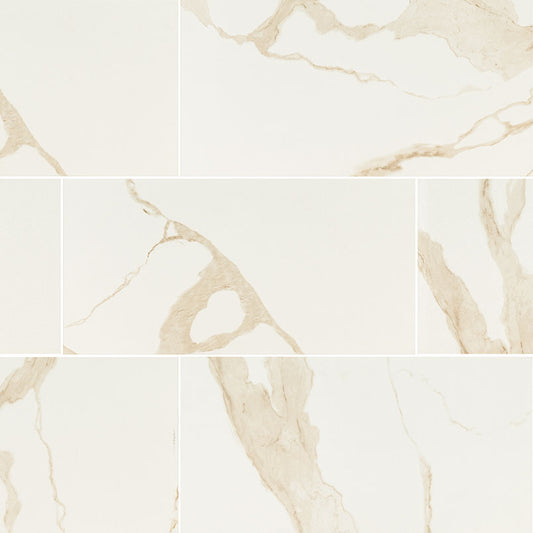 12x24 Eden Medium Veining Marble-Look Polished Smooth Porcelain Tile Cream Beige