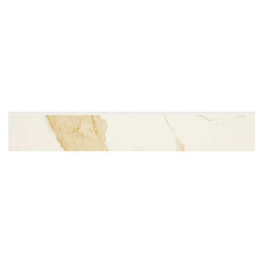 4x24 Eden Bullnose Medium Veining Liner Marble-Look Polished Smooth Porcelain Tile Cream Beige