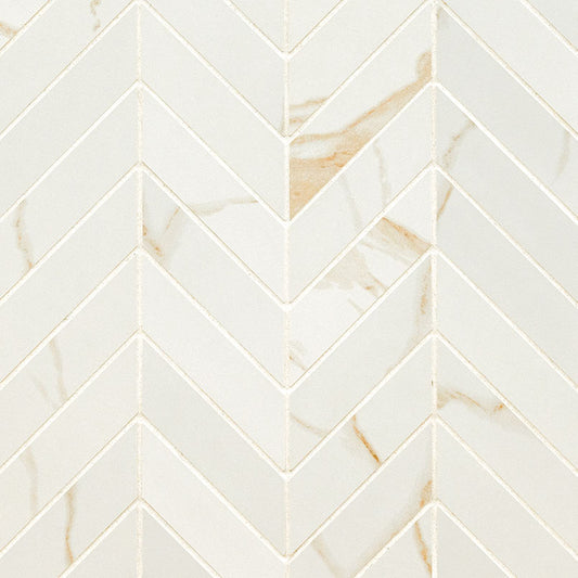 12x15 Eden Chevron Medium Veining Mosaic Marble-Look Matte Smooth Porcelain Tile Cream Beige