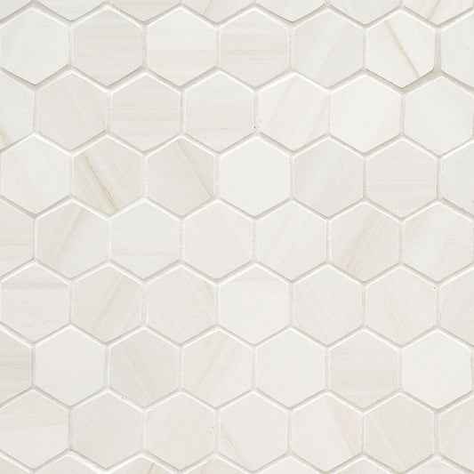2x2 Eden Hexagon Light Veining Mosaic Marble-Look Matte Smooth Porcelain Tile Soft Ivory