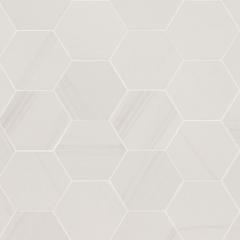 3X3 Eden Hexagon Light Veining Mosaic Marble-Look Matte Smooth Porcelain Tile Soft Ivory