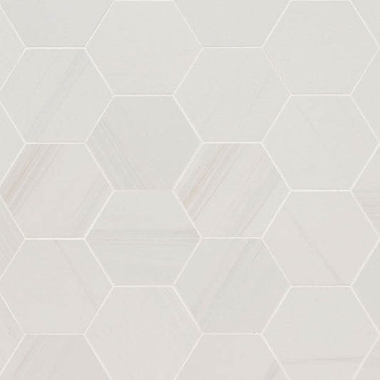3x3 Eden Hexagon Light Veining Mosaic Marble-Look Matte Smooth Porcelain Tile