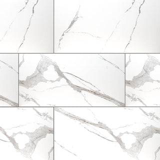 White Gray - 12x24 Eden Intense Veining Marble-Look Polished Smooth Porcelain Tile