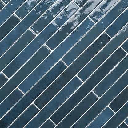 2x18 Flamenco Solid-Color Glossy Smooth Porcelain Tile Navy Blue