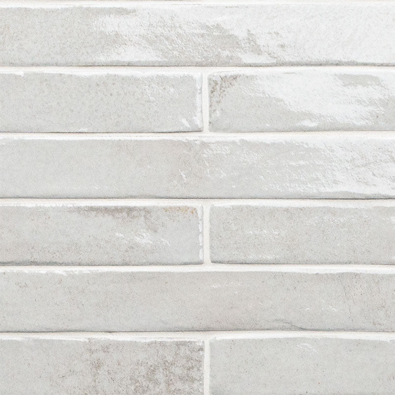 2x18 Flamenco Solid-Color Glossy Smooth Porcelain Tile Gray White