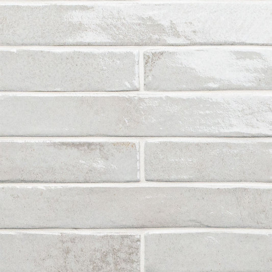 2x18 Flamenco Solid-Color Glossy Smooth Porcelain Tile Gray White