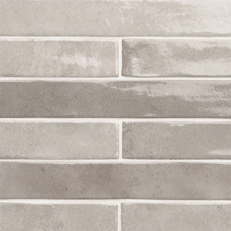 2x18 Flamenco Solid-Color Glossy Smooth Porcelain Tile Gray Beige