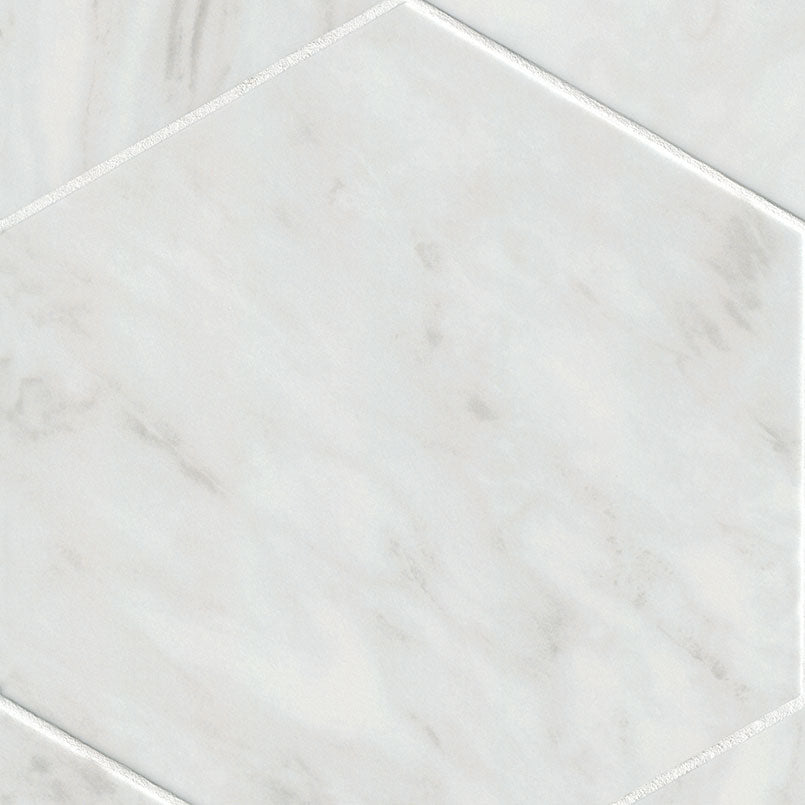 11x13 Geoglam Hexagon Marble-Look Matte Smooth Porcelain Tile White Gray
